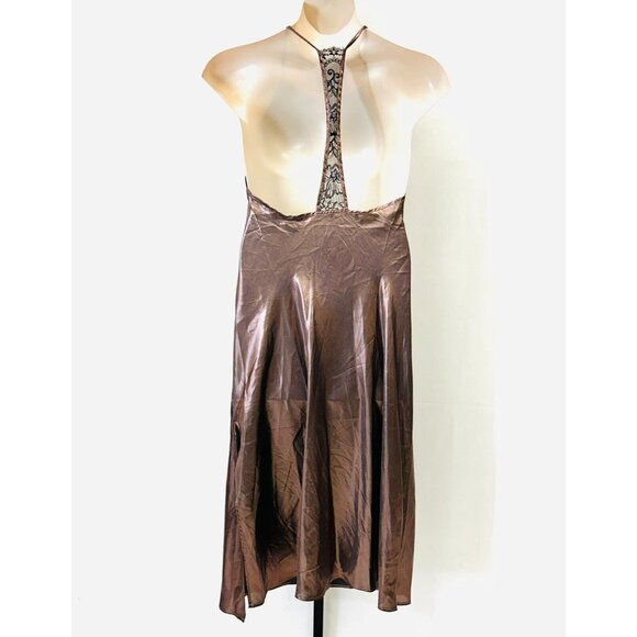 Free People Intimately Metallic Slip Dress Size M Sunset Shimmer Bronze Midi NWT - Picture 2 of 14